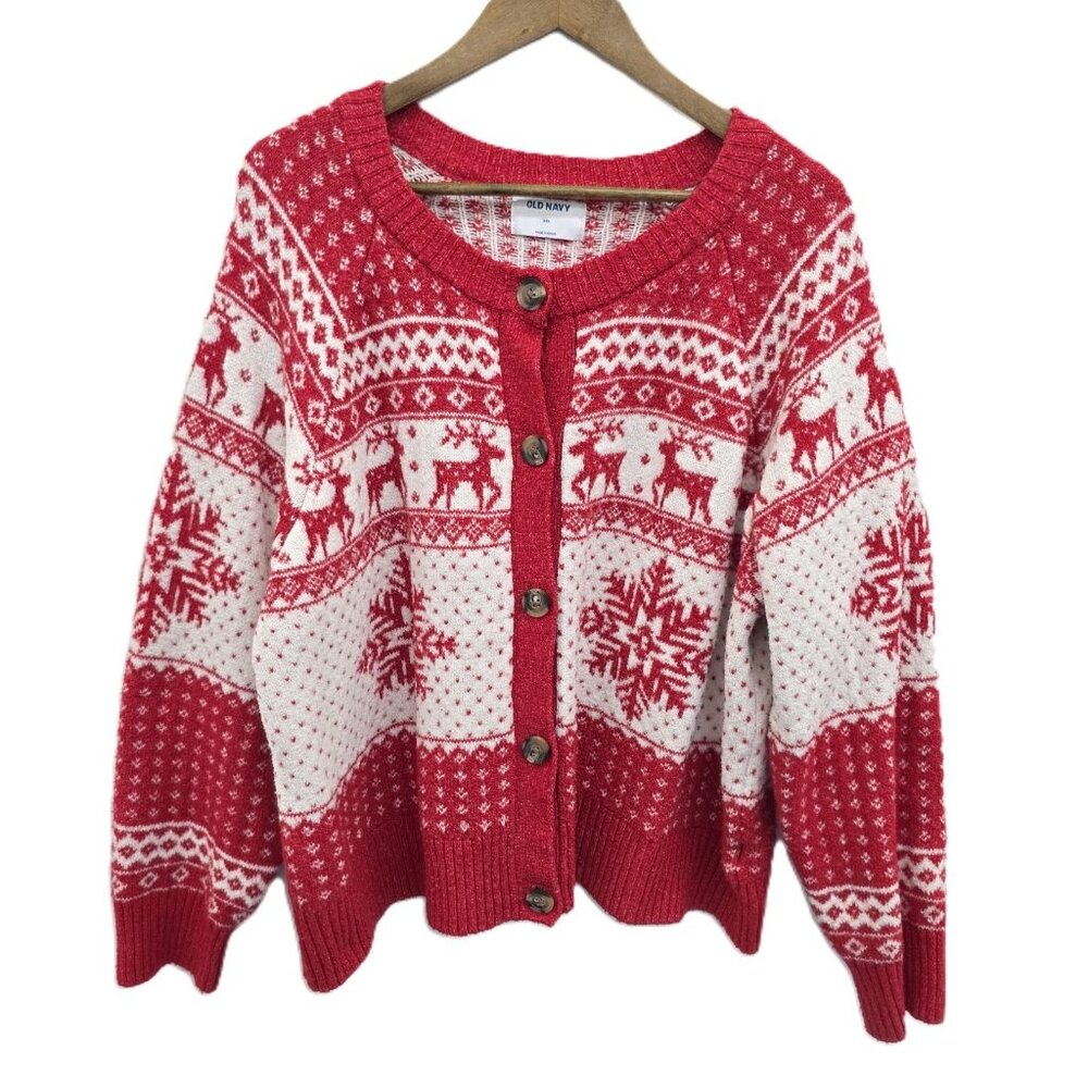 Old Navy Red and White Cardigan Sweater